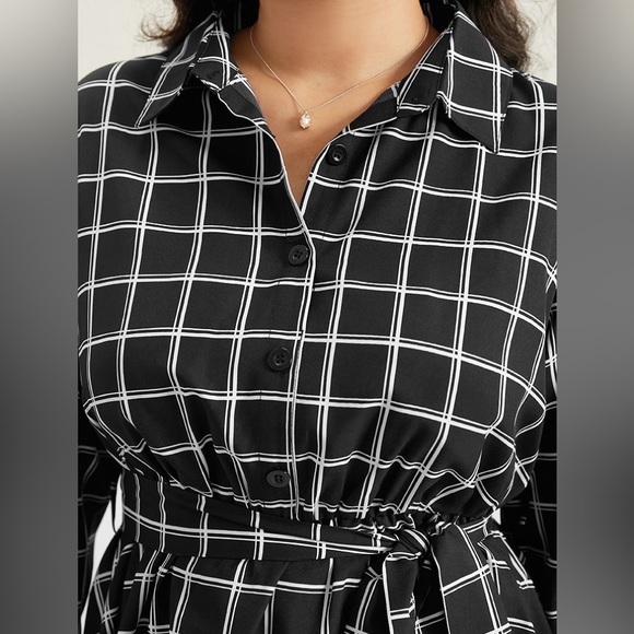 Size 18 - 20 2x Plaid Button Up Belted High Low Hem Blouse by BloomChic - Picture 7 of 8